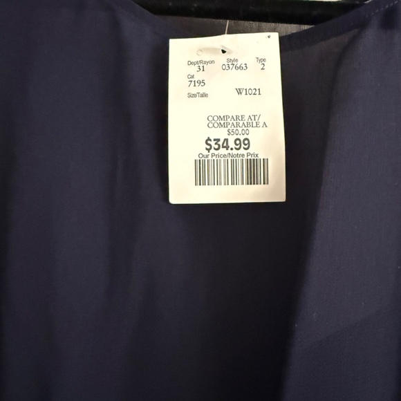 NWT Navy Blue Sheer Chiffon Dress - Picture 2 of 3